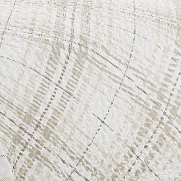 New 3 PC Beige Taupe Brown Plaid Reversible Quilt Set • KING Size - Picture 6 of 7